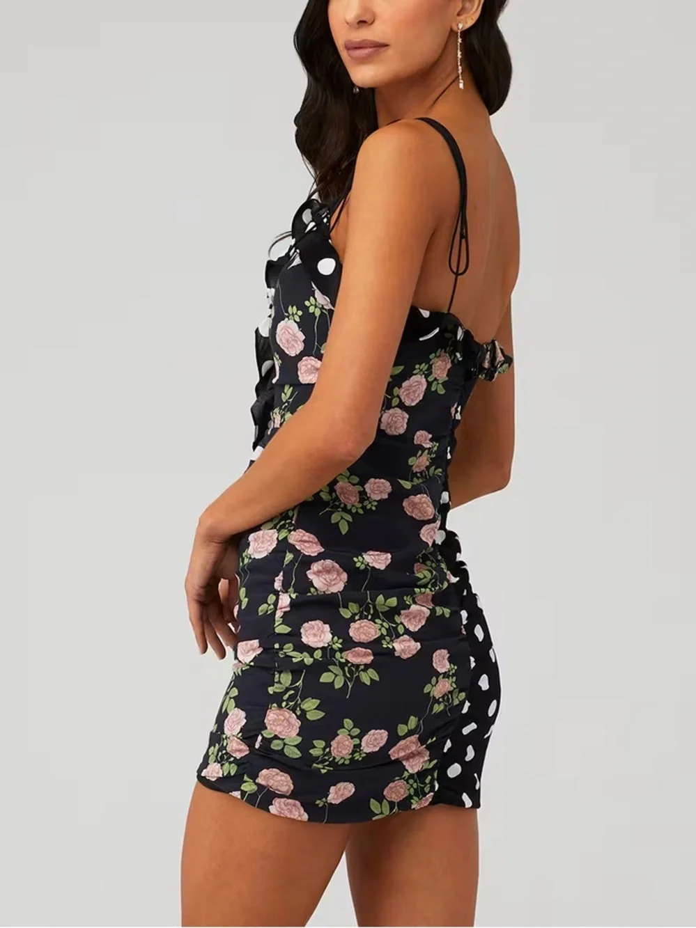 For Love & Lemons Mochi Shirred Mini Dress Roses Polka Dot Floral 39217_11